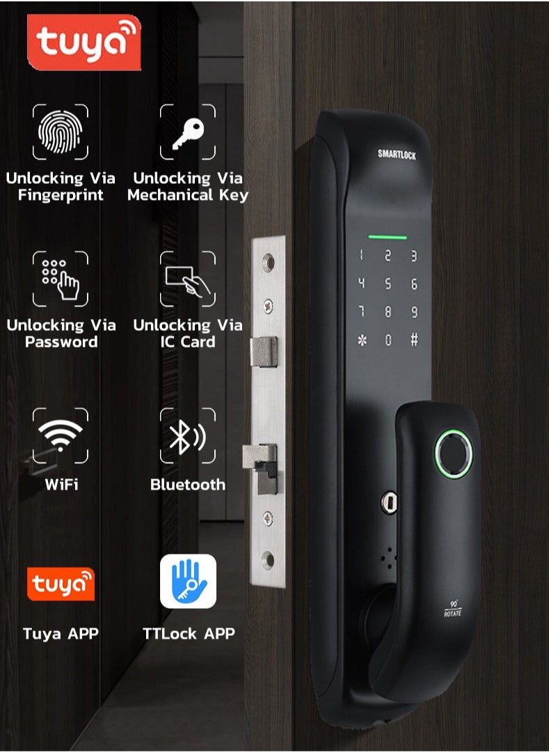 TUYA - Smart Lock Work with Inner Door Lock Fingerprint Locks with Keypads Keyless Entry Deadbolt Front Door Lock Bluetooth App Control Touchscreen Keypad for Office With 180mm Lock Body - Image 1