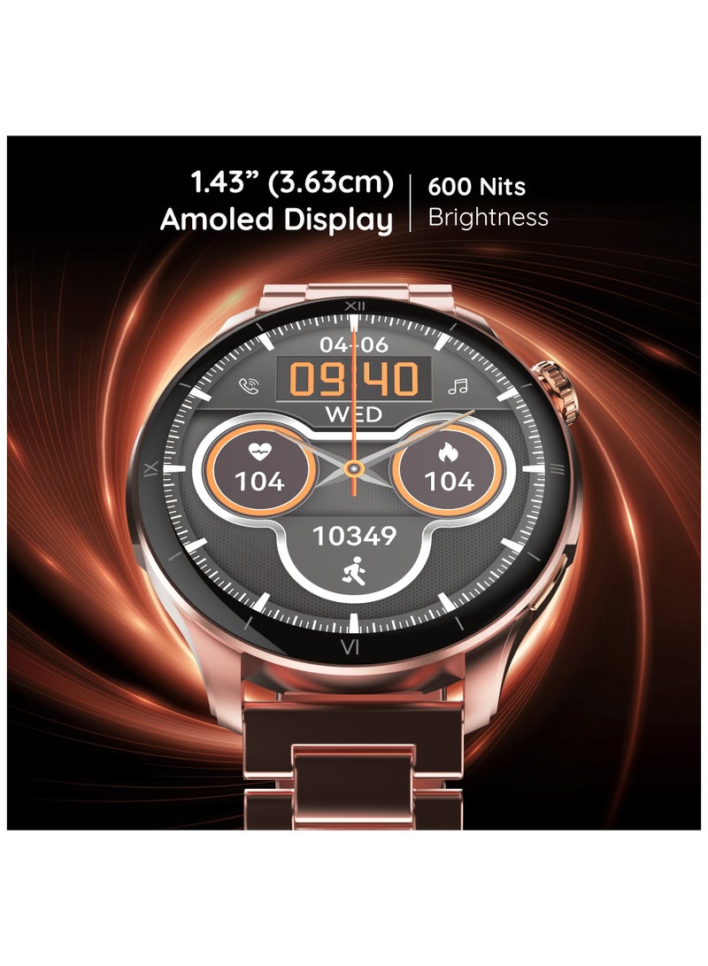 Pebble Cosmos Vault 1.43" Bright HD Display Smartwatch for Men & Women, Bluetooth Calling, Blood Oxygen, Heart Rate Monitoring, Multi Sports Mode, Step Pedometer, Multiple Watch Faces, Rose Gold - Image 2