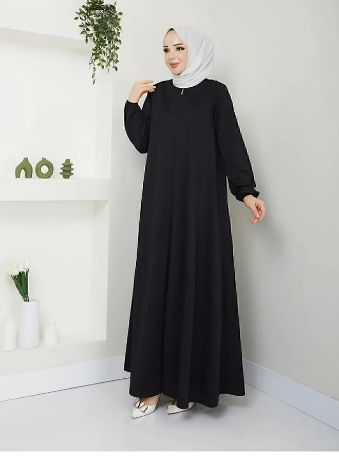 تايك تو جلابية بحافة واسعة سادة بأكمام طويلة