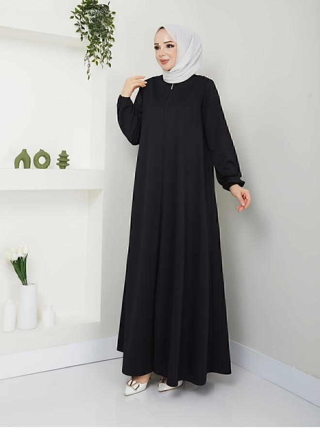 Take Two Black Solid Long Sleeve A-Line Jalabiya - Image 2