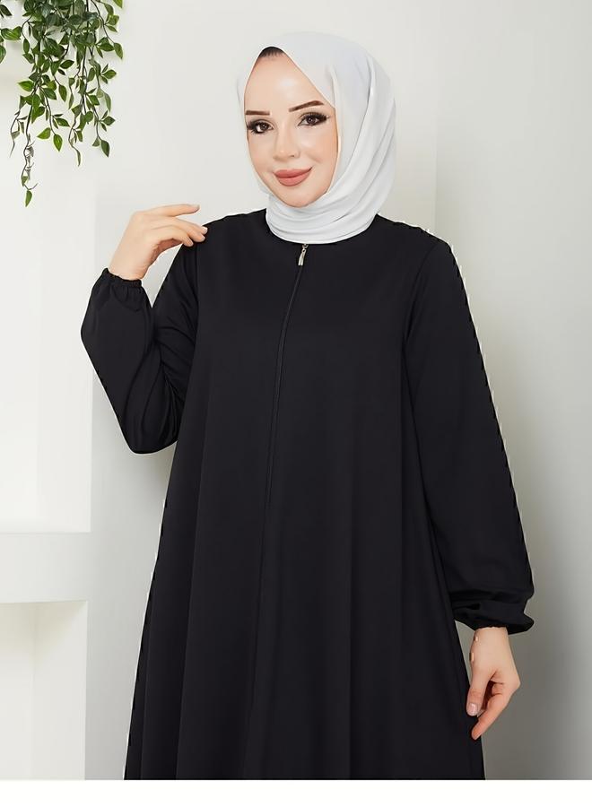 Take Two Black Solid Long Sleeve A-Line Jalabiya - Image 3