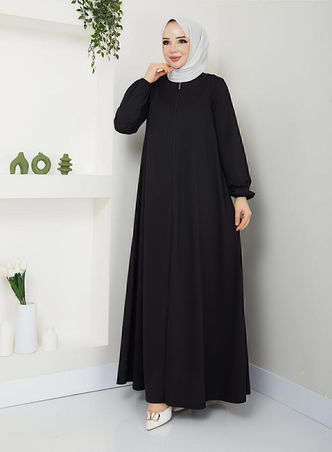 Take Two Black Solid Long Sleeve A-Line Jalabiya - Image 1