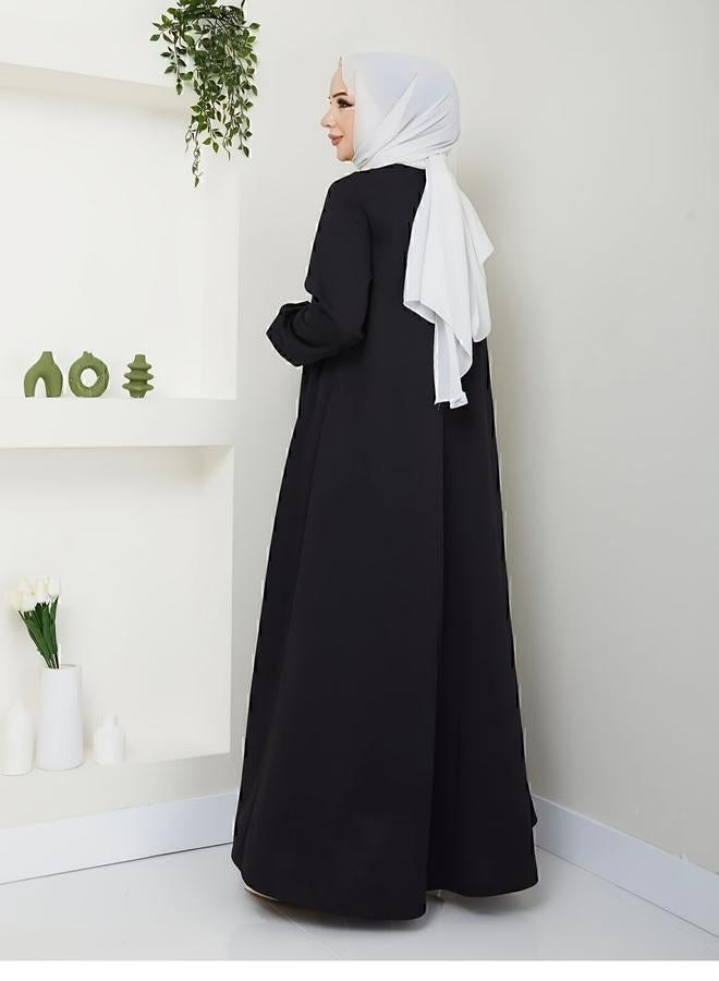 Take Two Black Solid Long Sleeve A-Line Jalabiya - Image 4