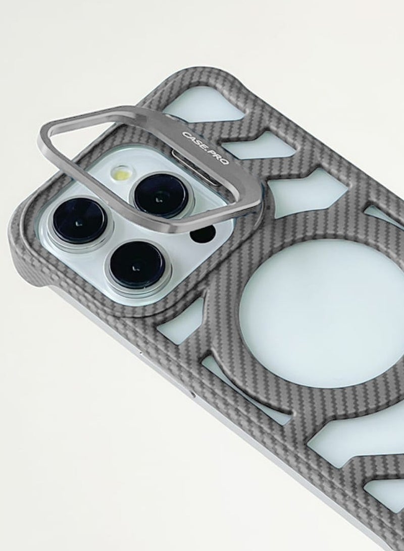 Techie Apple iPhone 16 Pro Case Pro series Carbon Fiber Magnetic Frameless back cover Case with Invisible Stand and Enhanced Cooling Airflow - Image 3