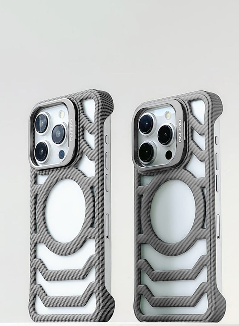 Techie Apple iPhone 16 Pro Case Pro series Carbon Fiber Magnetic Frameless back cover Case with Invisible Stand and Enhanced Cooling Airflow - Image 5