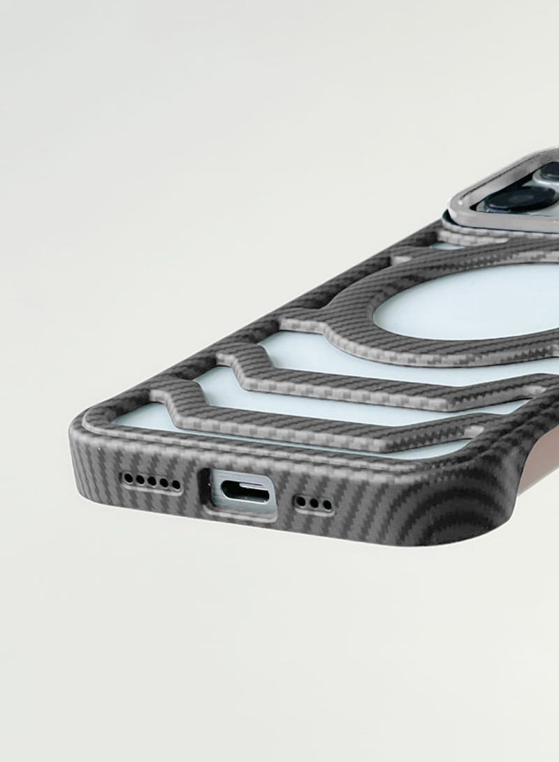 Techie Apple iPhone 16 Pro Case Pro series Carbon Fiber Magnetic Frameless back cover Case with Invisible Stand and Enhanced Cooling Airflow - Image 4