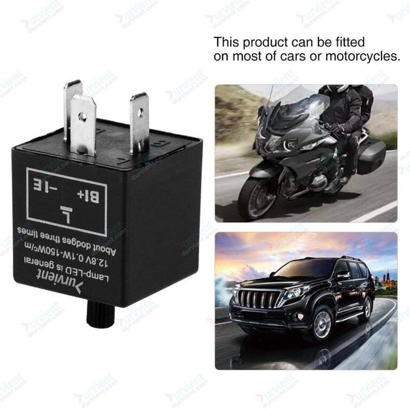 Durvient .com® 3 Pin LED Indicator Relay with Adjustable Flasher Blinker – Fixes Indicator Hyperflashing (12~15v) - Image 2
