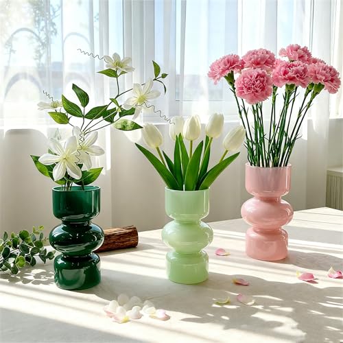 JSPYFITS Glass Hydroponic Flower Vase, 7 Inches Colored Glass Bubble Vase for Flower, Three-Layer Glassvase Funky Vase for Home/Office/Weddings/Party Table Flower Decor (Dark Green) - Image 3