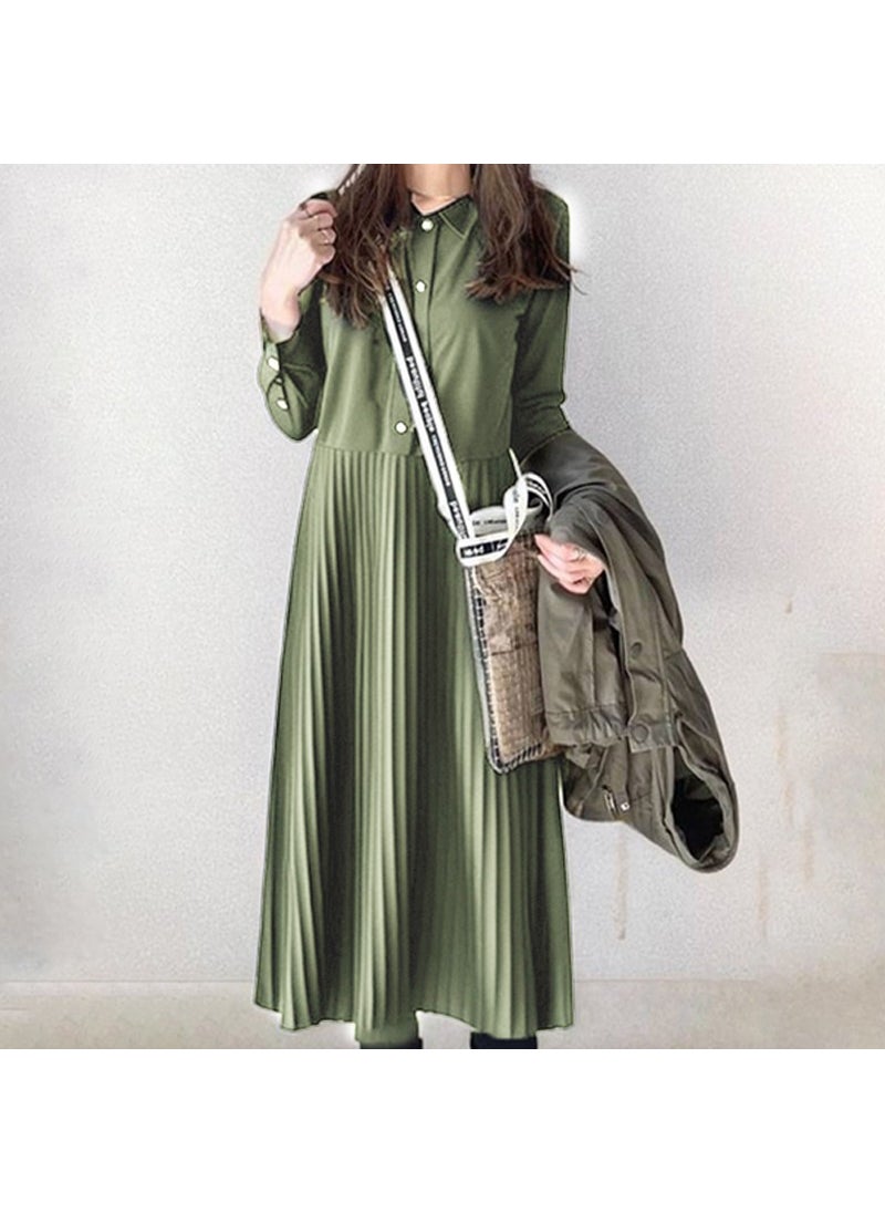 Generic - Premium Fall 2024 Pleated Collar Shirt Dress Brown - Image 1