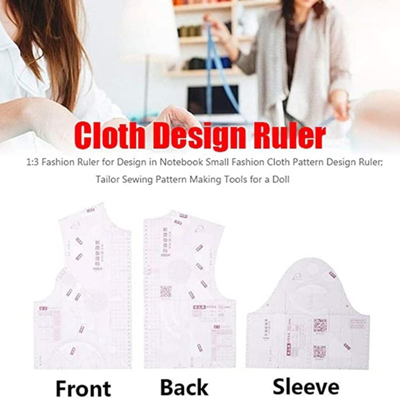 Labriciyon 3Pcs Fashion Design Ruler Set - Plastic, Single Piece of Cloth, 1:5 Scale - Sewing Tools for Dressmaking Pattern Making - Image 5