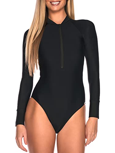 RELLECIGA Women's Black Long Sleeve Rash Guard One Piece X-Large - Image 1