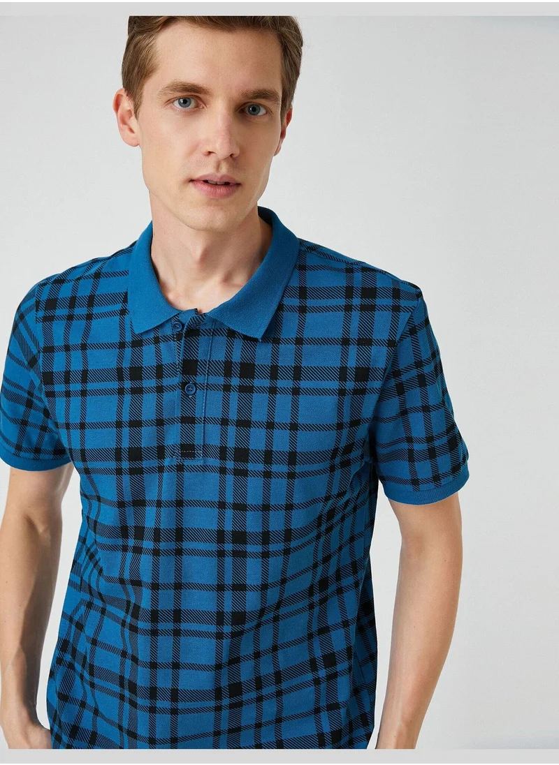 KOTON Check Polo Neck T-Shirt