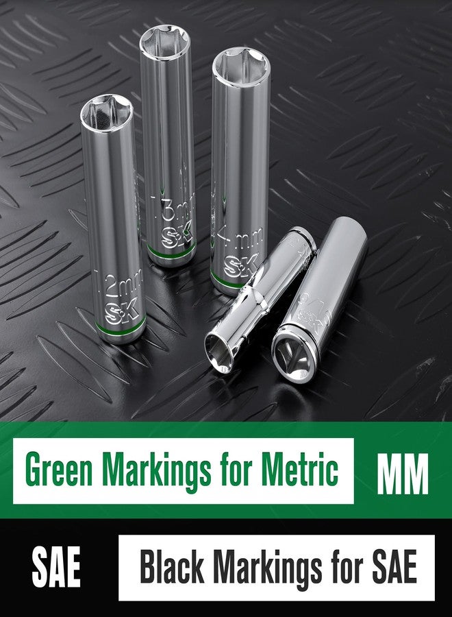 اس كي كي طقم مقابس كروم عميق من SK Tools USA، مقاس 1/4 بوصة، 12 قطعة، 6 رؤوس، متري | SK01345 - Image 3