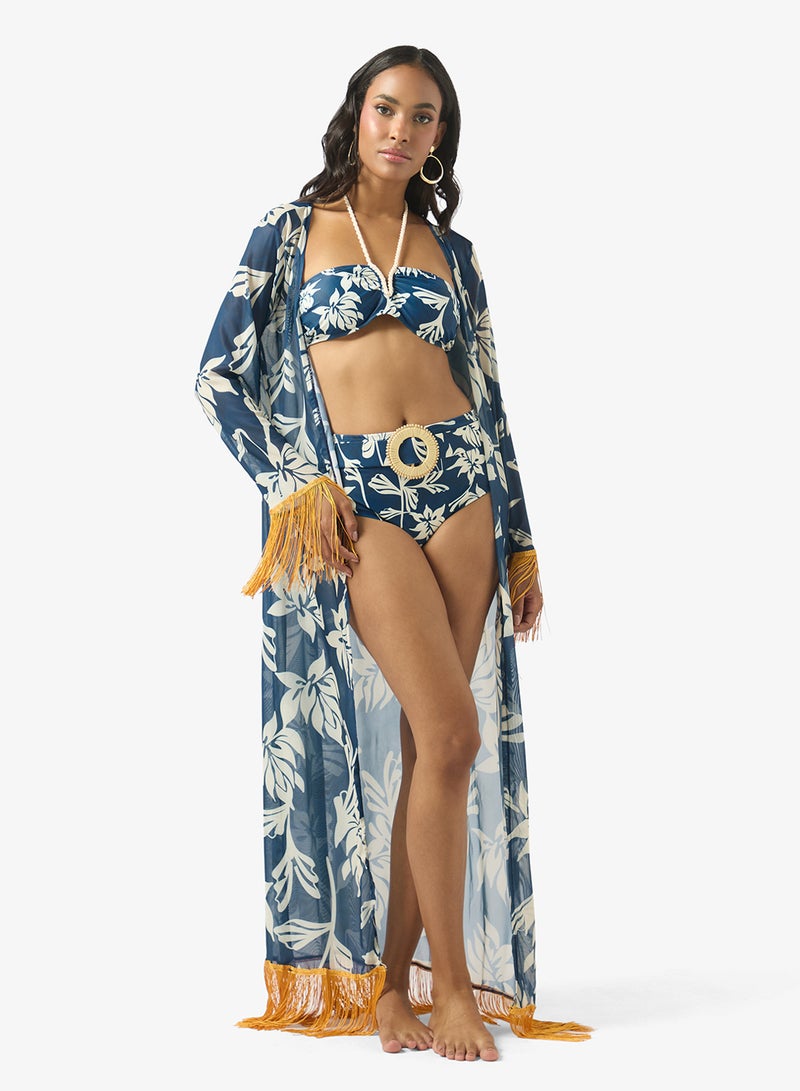 Soleira Monochrome Bikini Set With Kimono - Image 1
