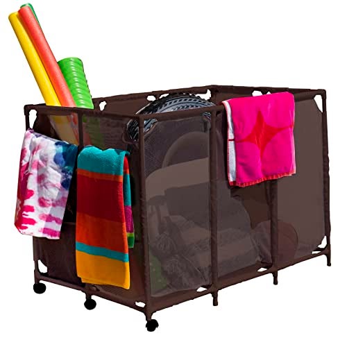 Essentially Yours Pool Noodles Holder Toys Floats Balls and Floats Equipment Mesh Rolling Storage Organizer Bin XXL Brown Style 455119 - Image 1