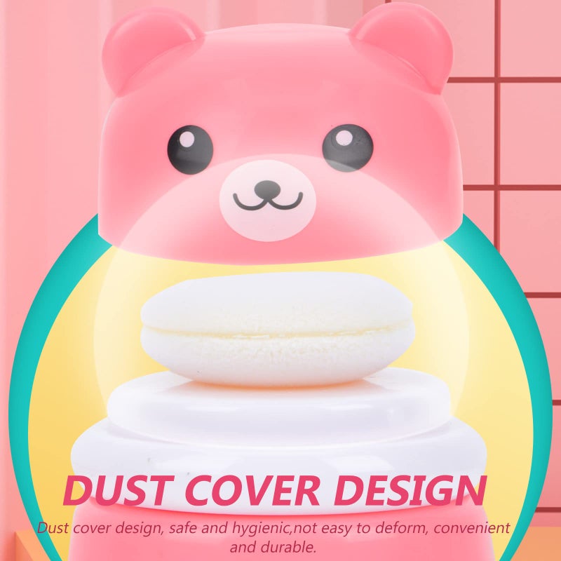 FOMIYES Cartoon Bears Baby Powders Puff Box, Pink Large-Capacity Powder Container with Sponge Puff, Safe and Gentle Design for Baby'S Skin, Portable for Home and Travel Use - Image 4