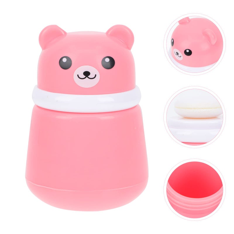 FOMIYES Cartoon Bears Baby Powders Puff Box, Pink Large-Capacity Powder Container with Sponge Puff, Safe and Gentle Design for Baby'S Skin, Portable for Home and Travel Use - Image 2