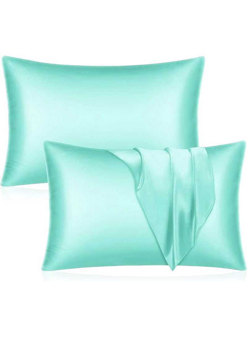 VITION Satin Silk Pillow Case Cover for Hair and Skin, Soft Breathable Smooth Both Sided Silk Pillow Cover Pair (King - 50 x 102cm - 2pcs - Turquoise) - Image 1
