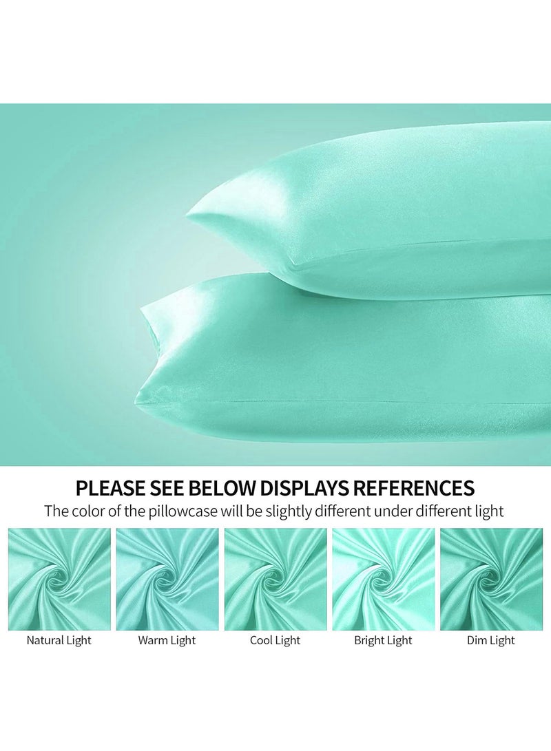 VITION Satin Silk Pillow Case Cover for Hair and Skin, Soft Breathable Smooth Both Sided Silk Pillow Cover Pair (King - 50 x 102cm - 2pcs - Turquoise) - Image 2