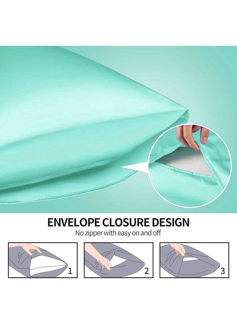 VITION Satin Silk Pillow Case Cover for Hair and Skin, Soft Breathable Smooth Both Sided Silk Pillow Cover Pair (King - 50 x 102cm - 2pcs - Turquoise) - Image 3