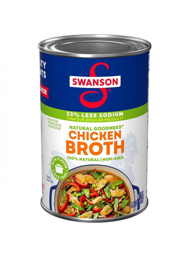 Swanson Natural Goodness 33% Less Sodium Chicken Broth, 14.5 oz Can - Image 1