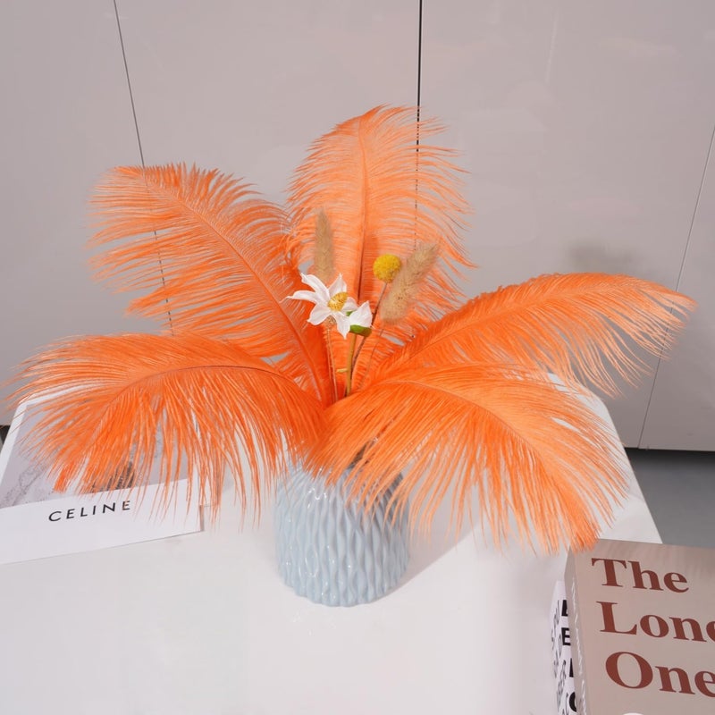 Shekyeon Orange 10-12inch 25-30cm Ostrich Feather Home Decoration DIY Craft Pack of 10 - Image 4