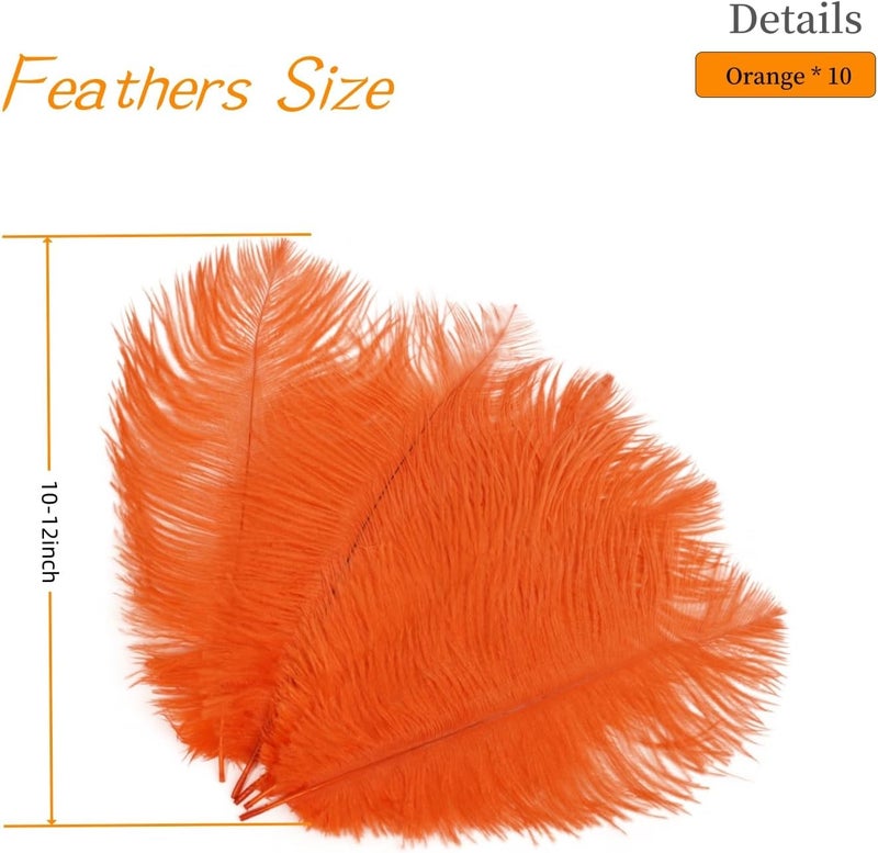 Shekyeon Orange 10-12inch 25-30cm Ostrich Feather Home Decoration DIY Craft Pack of 10 - Image 3