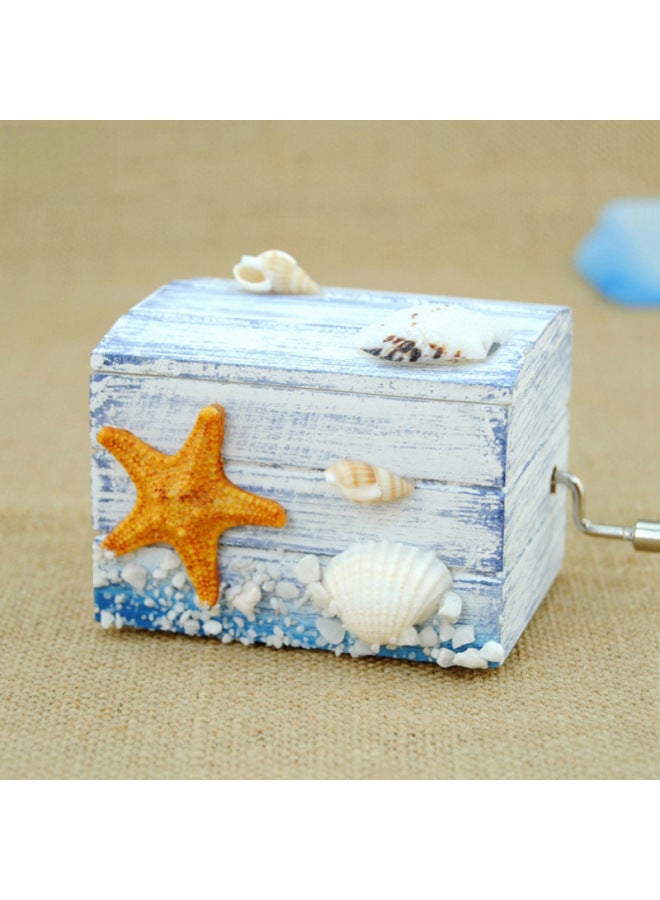 Feige Mediterranean Hand Music Box Wooden Mini Music Box Sky City Creative Gift Children-Color:Starfish Shell + Fabric-Dimensions:Music Sky City - Image 2