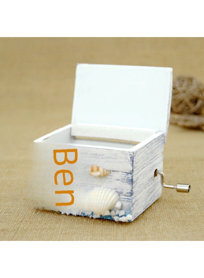 Feige Mediterranean Hand Music Box Wooden Mini Music Box Sky City Creative Gift Children-Color:Starfish Shell + Fabric-Dimensions:Music Sky City - Image 3