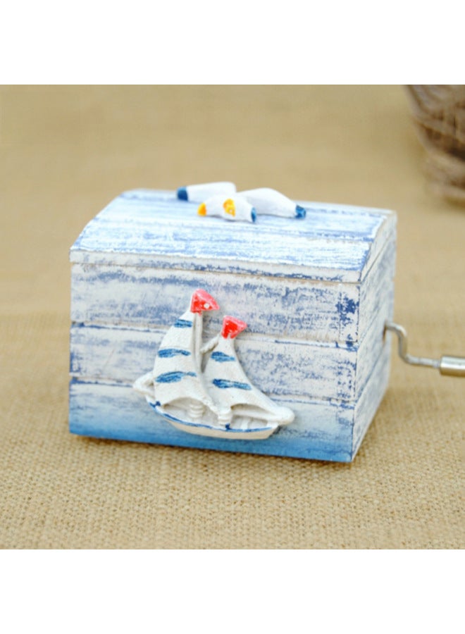 Feige Mediterranean Hand Music Box Wooden Mini Music Box Sky City Creative Gift Children-Color:Starfish Shell + Fabric-Dimensions:Music Sky City - Image 4