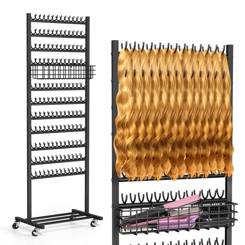 KANEODOT 2Sided Braiding Hair Rack with Wheels Standing Hair Extension Holder with Salon Tray Braiding Rack Stand for Hair 286 Pegs Hair Racks for Braiders Standing Hair Stand for Braiding Hair - Image 1
