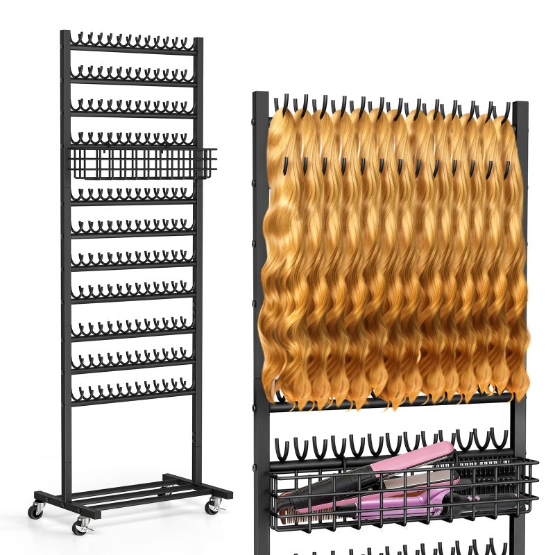 KANEODOT 2Sided Braiding Hair Rack with Wheels Standing Hair Extension Holder with Salon Tray Braiding Rack Stand for Hair 286 Pegs Hair Racks for Braiders Standing Hair Stand for Braiding Hair - Image 2
