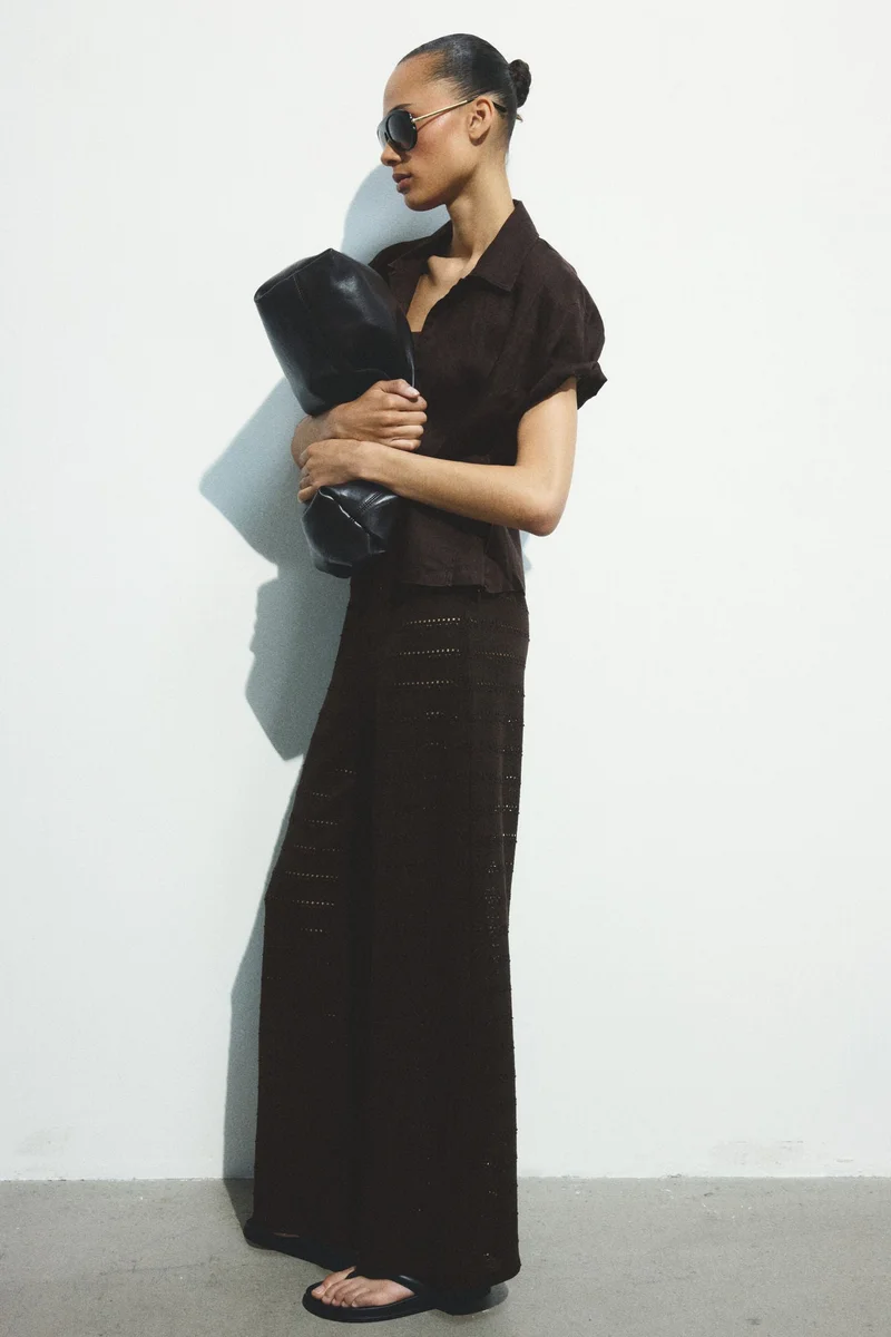 H&M Wide textured-knit trousers
