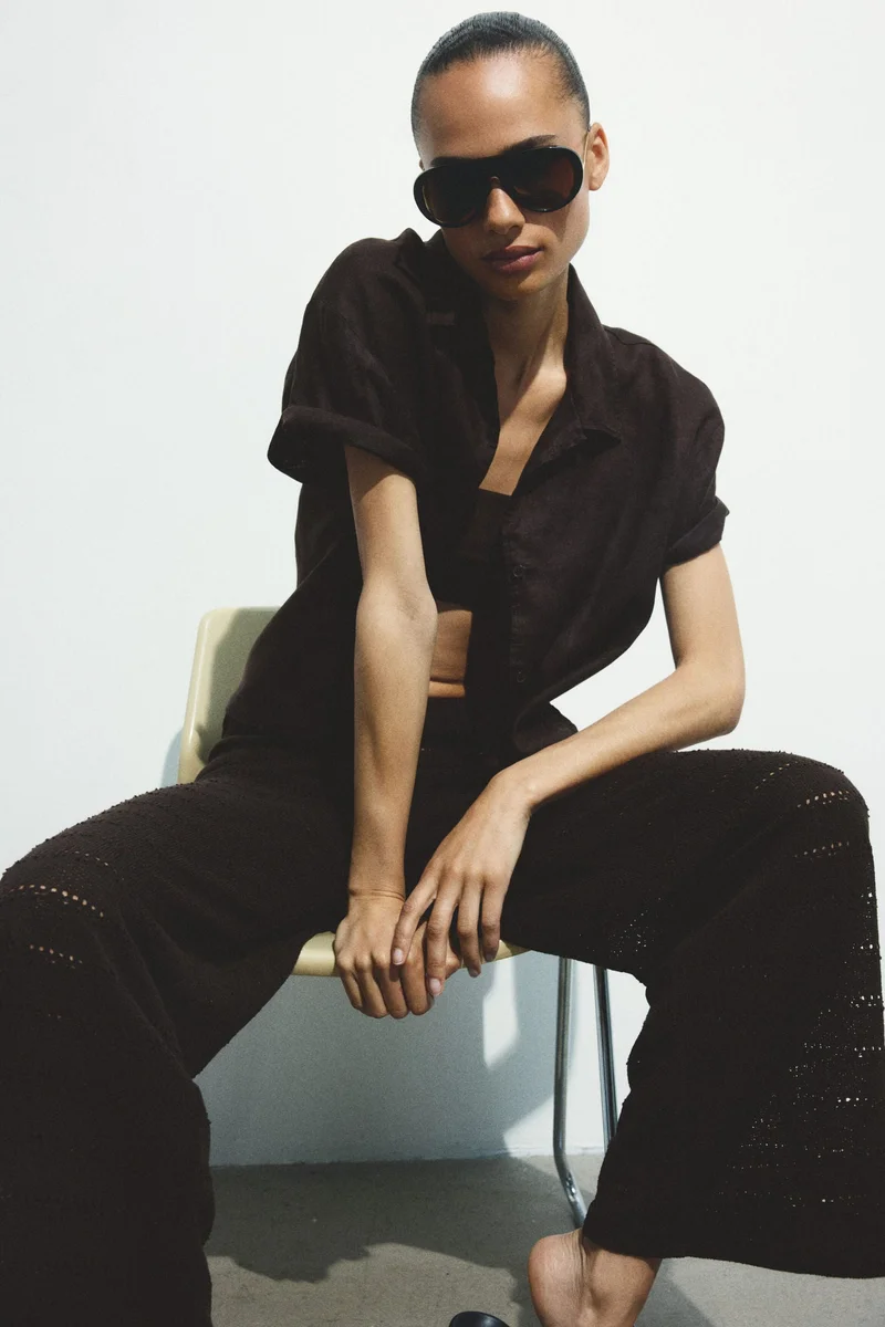 H&M Wide textured-knit trousers