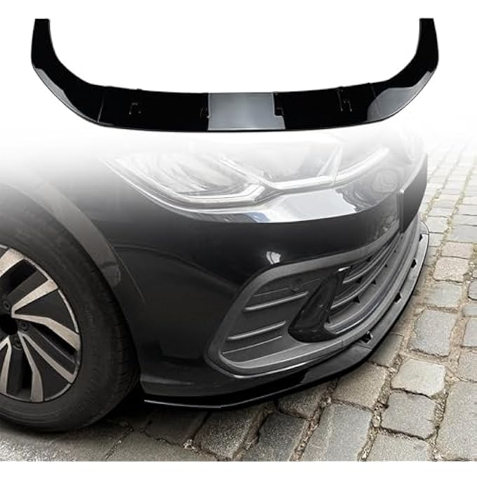 FINMOKAL Car Front Bumper Lip Splitter Spoiler Body Kit Lower Chin Protector Compatible with VW Polo MK6.5 2022-2024 (Glossy Black) - Image 1