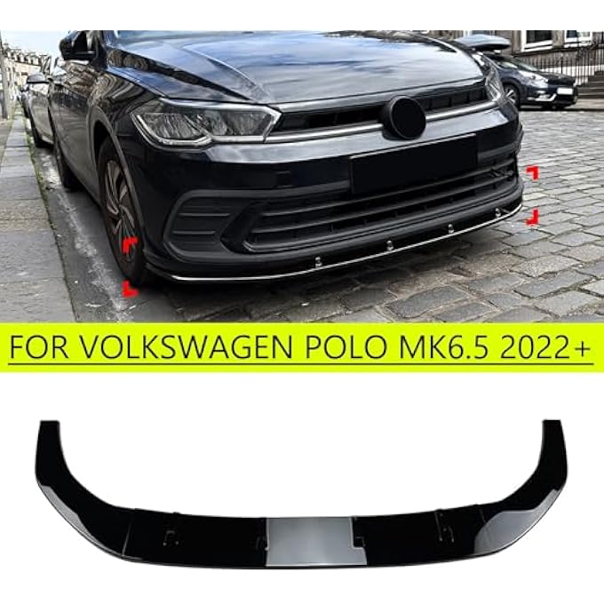 FINMOKAL Car Front Bumper Lip Splitter Spoiler Body Kit Lower Chin Protector Compatible with VW Polo MK6.5 2022-2024 (Glossy Black) - Image 3