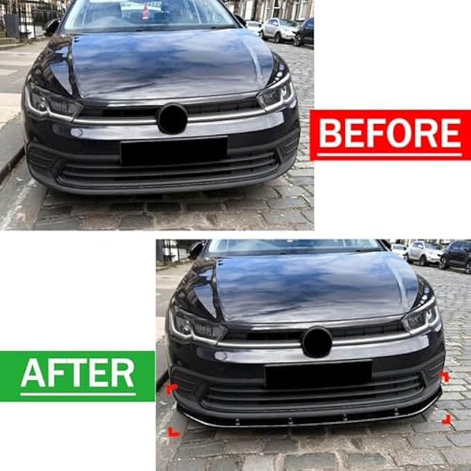 FINMOKAL Car Front Bumper Lip Splitter Spoiler Body Kit Lower Chin Protector Compatible with VW Polo MK6.5 2022-2024 (Glossy Black) - Image 4