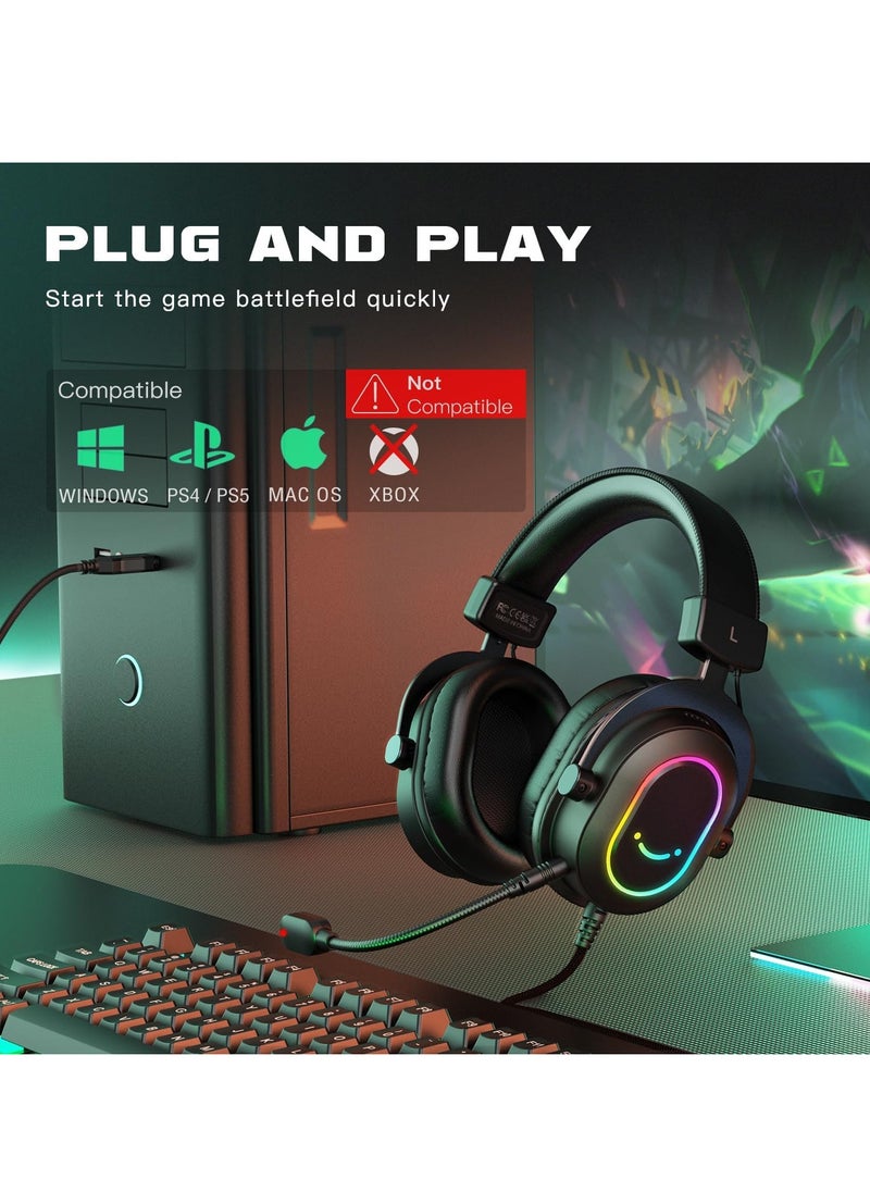 سماعة ألعاب H6 AmpliGame USB - صوت محيطي 7.1 مع وضع EQ لأجهزة الكمبيوتر المحمولة PS4/PS5، البث