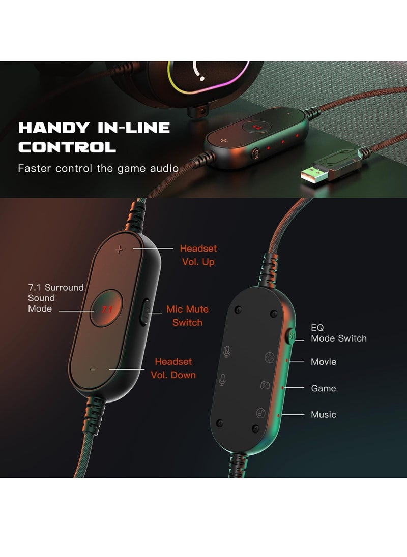 سماعة ألعاب H6 AmpliGame USB - صوت محيطي 7.1 مع وضع EQ لأجهزة الكمبيوتر المحمولة PS4/PS5، البث