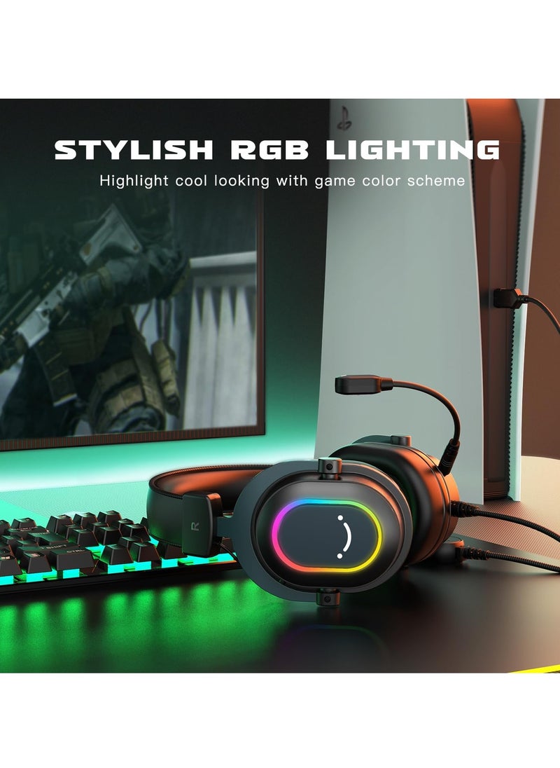 سماعة ألعاب H6 AmpliGame USB - صوت محيطي 7.1 مع وضع EQ لأجهزة الكمبيوتر المحمولة PS4/PS5، البث