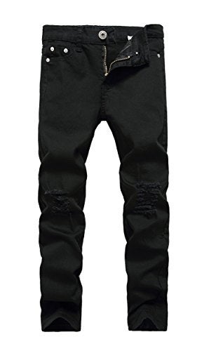 FREDD MARSHALL Boy's Black Skinny Fit Ripped Destroyed Distressed Stretch Slim Jeans Pants, Black, Size 8 - Image 1