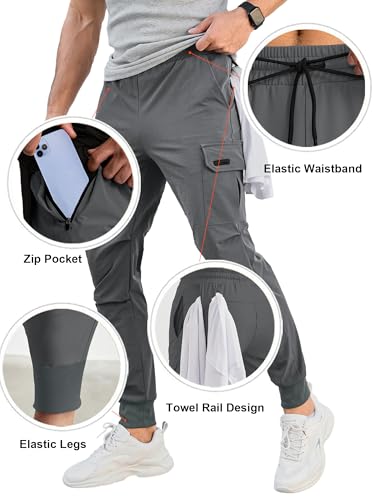 Comdecevis Men's Cargo Jogger Pants Stretch Sweatpants Slim Fit Tactical Pants with Zipper Pockets Casual Trousers Medium Gray Large - Image 2