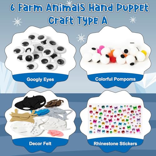 WATINC 6Pcs Hand Puppet Making Kit Art Craft Felt Sock Puppet Toys Creative DIY Make Your Own Pompoms Wiggle Googly Eyes Storytelling Role Play Party Supplies Gift for Girls Boys Polar Animals A - Image 5