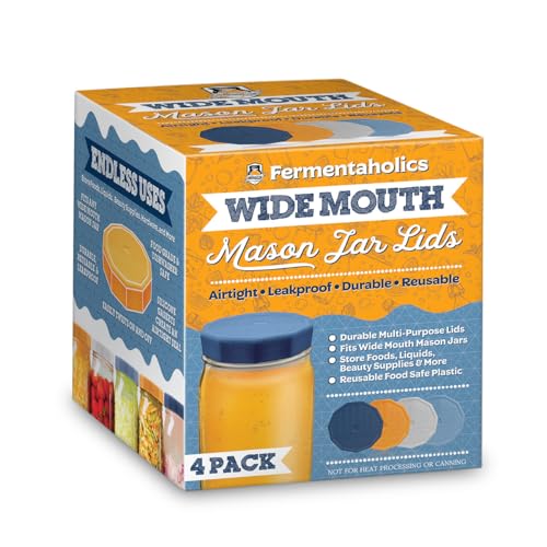 Fermentaholics Wide Mouth Mason Jar Lids 4 Pack - Store Food, Liquids, Beauty Supplies, & More - Fits All Wide Mouth Mason Jars - Airtight & Leakproof - Reusable Food Safe Plastic - Image 4