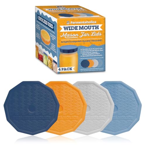 Fermentaholics Wide Mouth Mason Jar Lids 4 Pack - Store Food, Liquids, Beauty Supplies, & More - Fits All Wide Mouth Mason Jars - Airtight & Leakproof - Reusable Food Safe Plastic - Image 1
