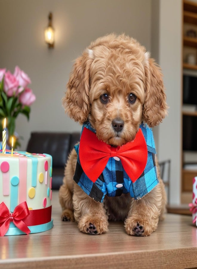 تونج كلاود طقم تيشيرتات كاروهات للكلاب من تونغ كلاود - تيشيرتات للجراء والقطط الصغيرة - أحمر وأزرق، مقاس متوسط - لحفلات أعياد الميلاد وصور العطلات - Image 4