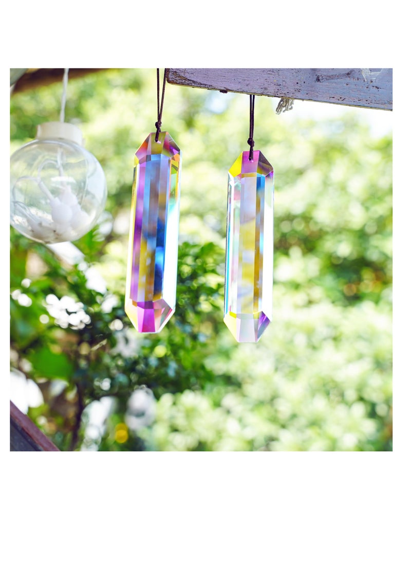 SYOSI Hanging Chandelier Crystals, Prisms Crystal Suncatcher AB-Colors Hexagone Hanging Chandelier Prism Pendant, Home Decoration, DIY Craft, Made with Premium Quality Crystal (120mm) (2PCS) - Image 4