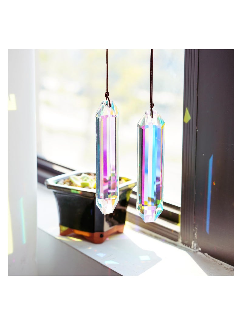SYOSI Hanging Chandelier Crystals, Prisms Crystal Suncatcher AB-Colors Hexagone Hanging Chandelier Prism Pendant, Home Decoration, DIY Craft, Made with Premium Quality Crystal (120mm) (2PCS) - Image 2