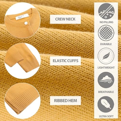 Lilax Little Girls' Knit Basic Cardigan, Long Sleeve Button Up Sweater Mustard 10 Years - Image 4