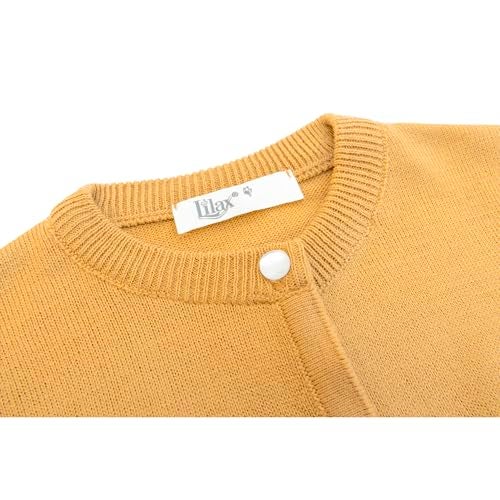 Lilax Little Girls' Knit Basic Cardigan, Long Sleeve Button Up Sweater Mustard 10 Years - Image 3